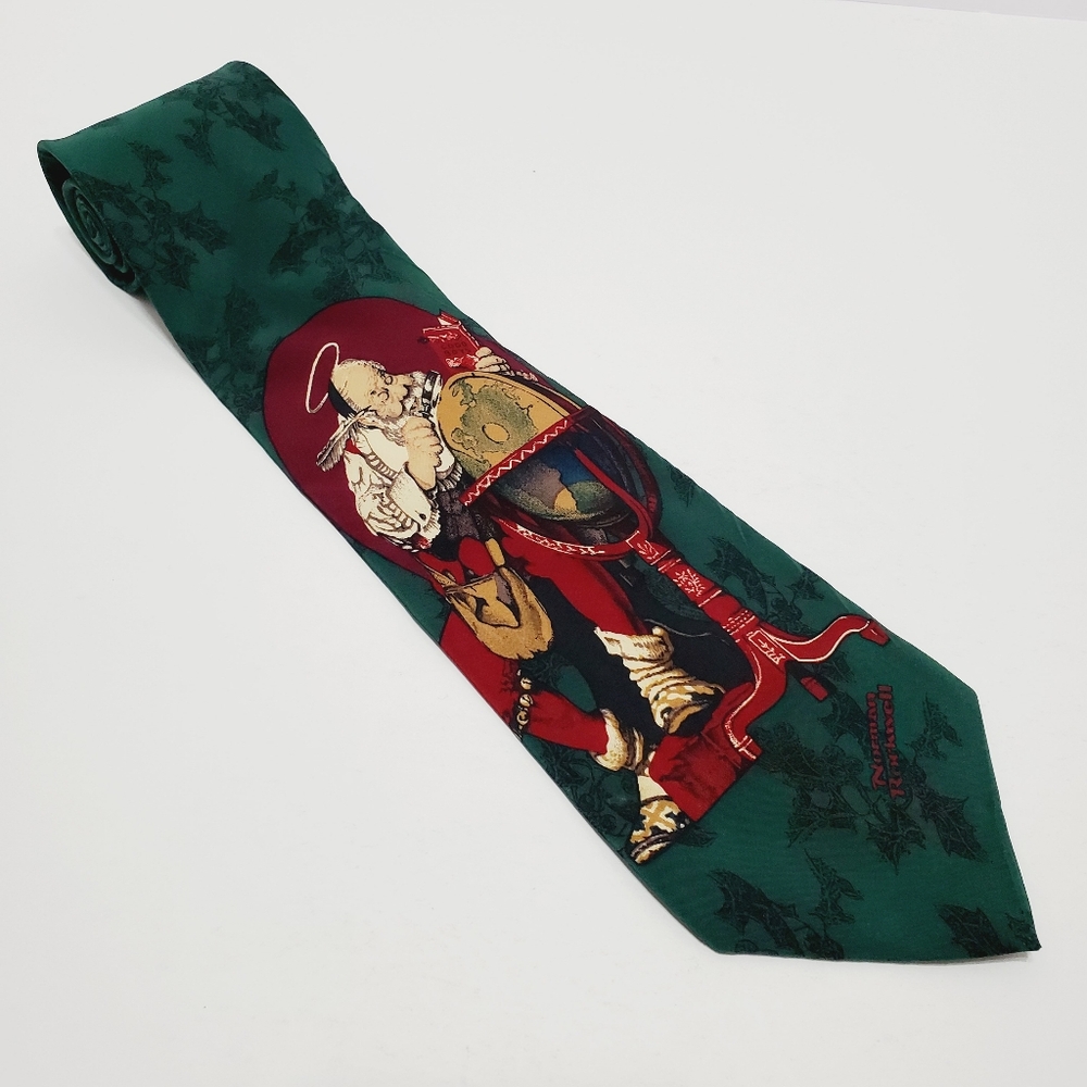 Saturday Evening Post Necktie Green & Red Santa & Globe Theme Men's Neck Tie